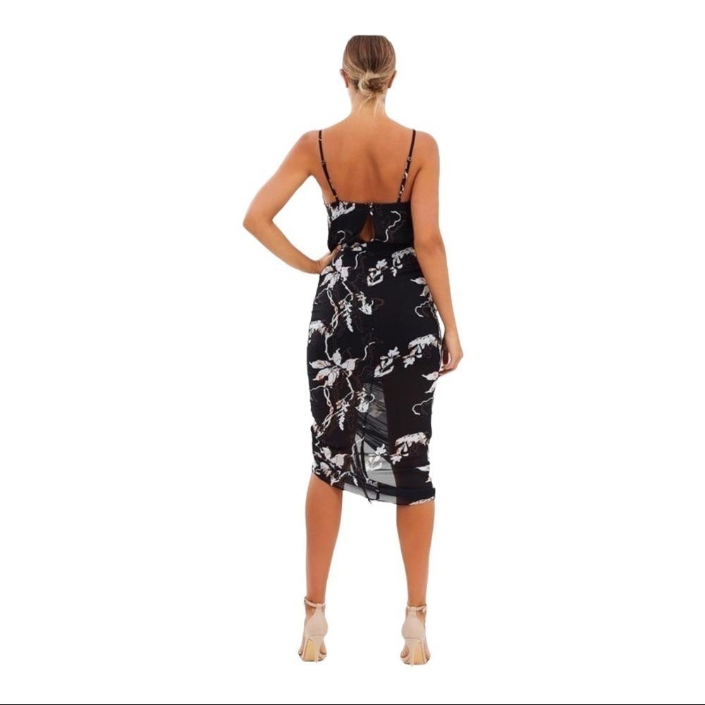 Shona Joy Black Floral Midi Dress with White Floral Print - Picture 9 of 16
